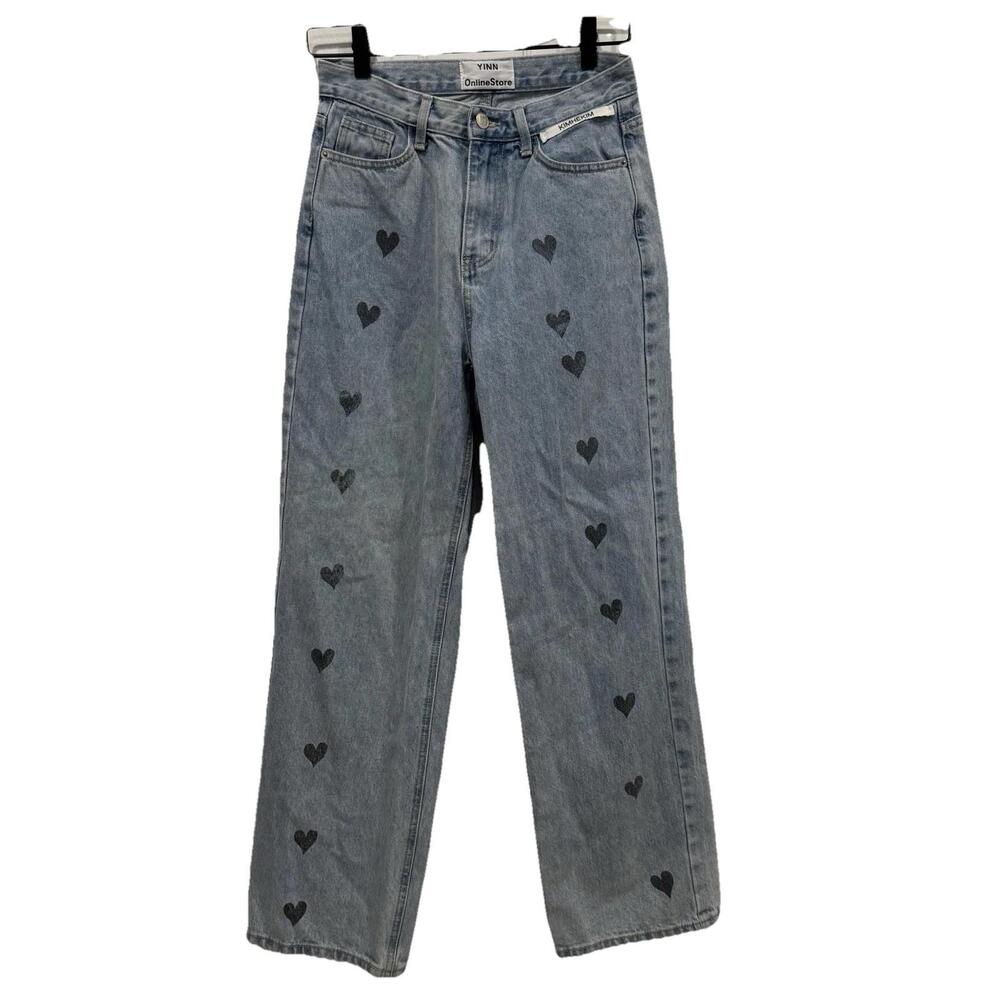 KIMHEKIM YINN online Store Heart Stamped Jeans Blue‎ Size M High Rise Straight
